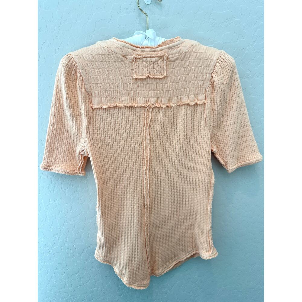 FREE PEOPLE We The Free Peach Smocked Top Short Sleeve Knit Boho Tee NWT | Small - Picture 4 of 9